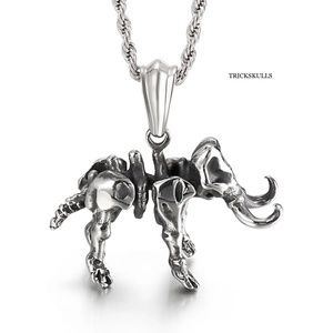Mastodon Elephant Ghost Skeleton Skull 316 Stainless Steel Pendant 60cm Chain